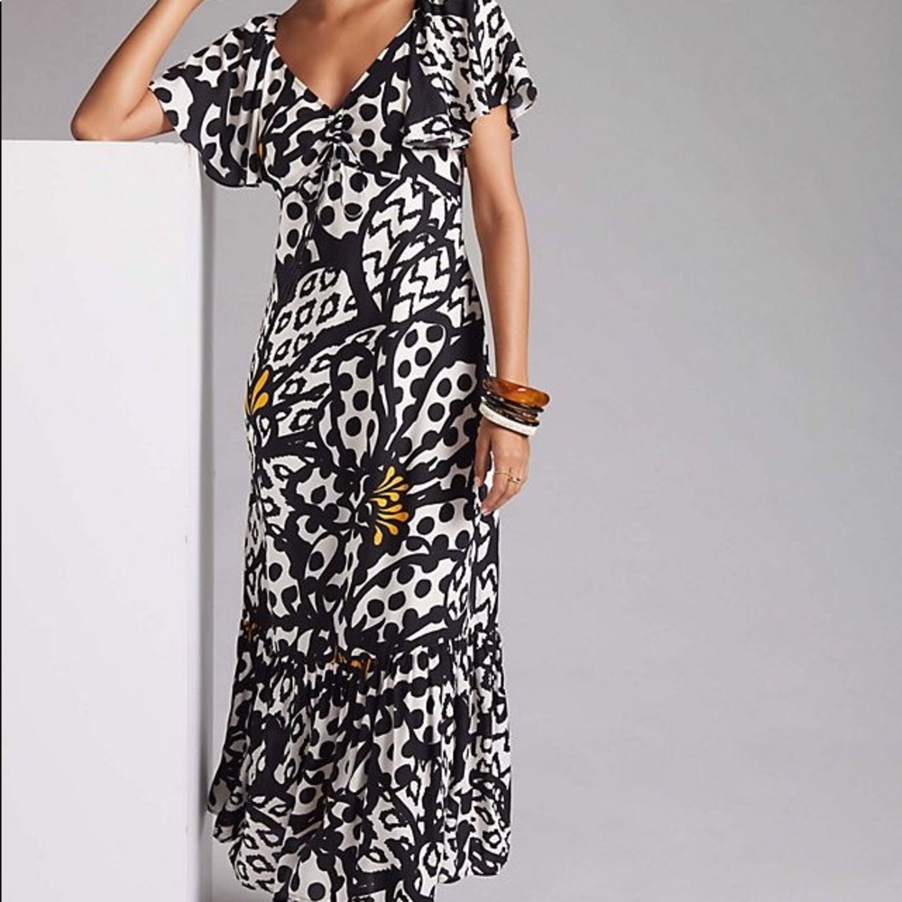 Farm Rio Anthropologie Flutter Sleeve Maxi Dress S